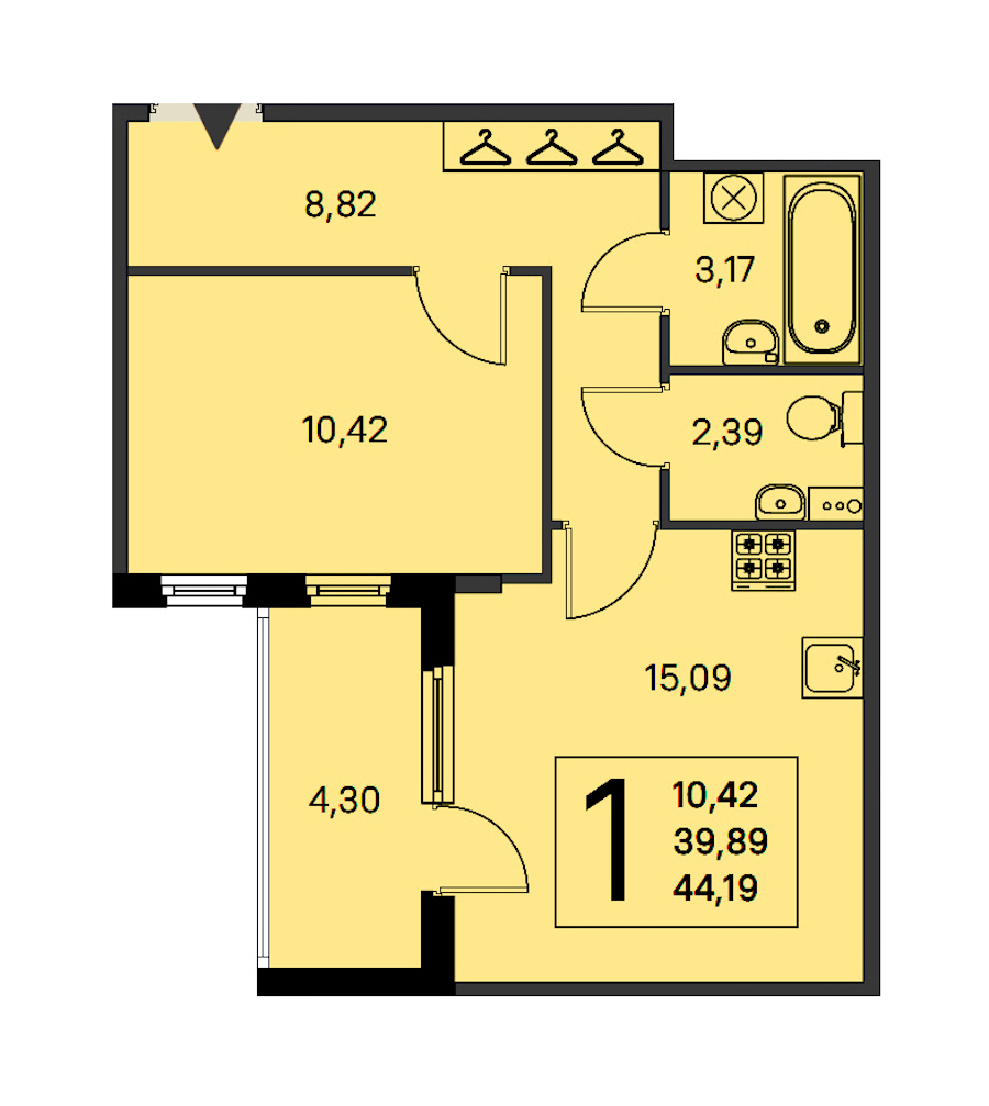 1-комнатная квартира 39.89 м², 1/4 эт., ЖК «Любоград в Стрельне»